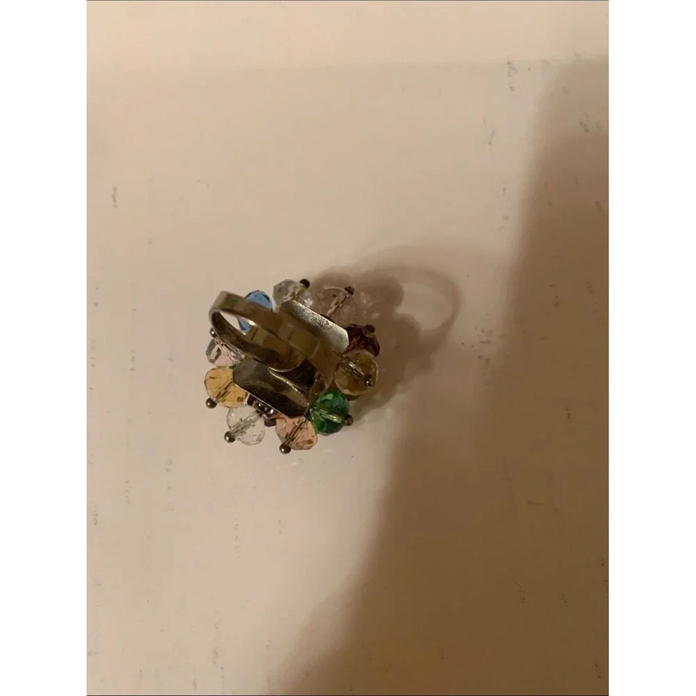 Multicolor Crystal Cluster Statement Ring - Women Jewelry Vintage